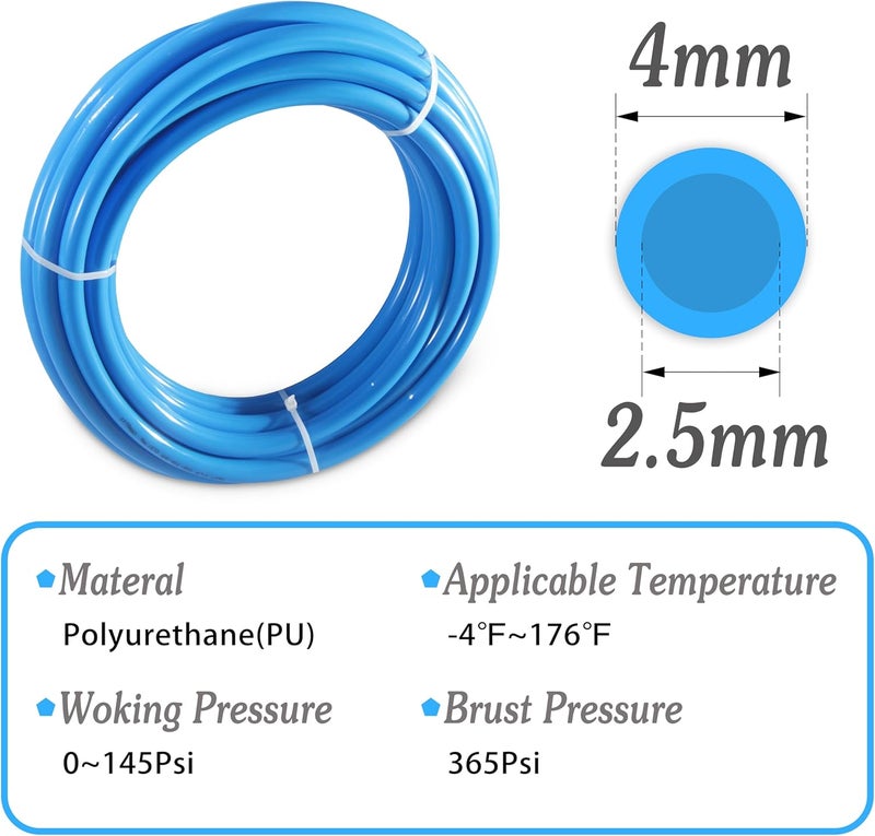 MSAEIQUN Pneumatic Tubing Blue Polyurethane PU Air Hose Pipe Tube Kit 4mm OD 2.5mm ID 10 Meter 32.8ft for Air Line or Fluid Transfer (4mm x 10M) - Image 3